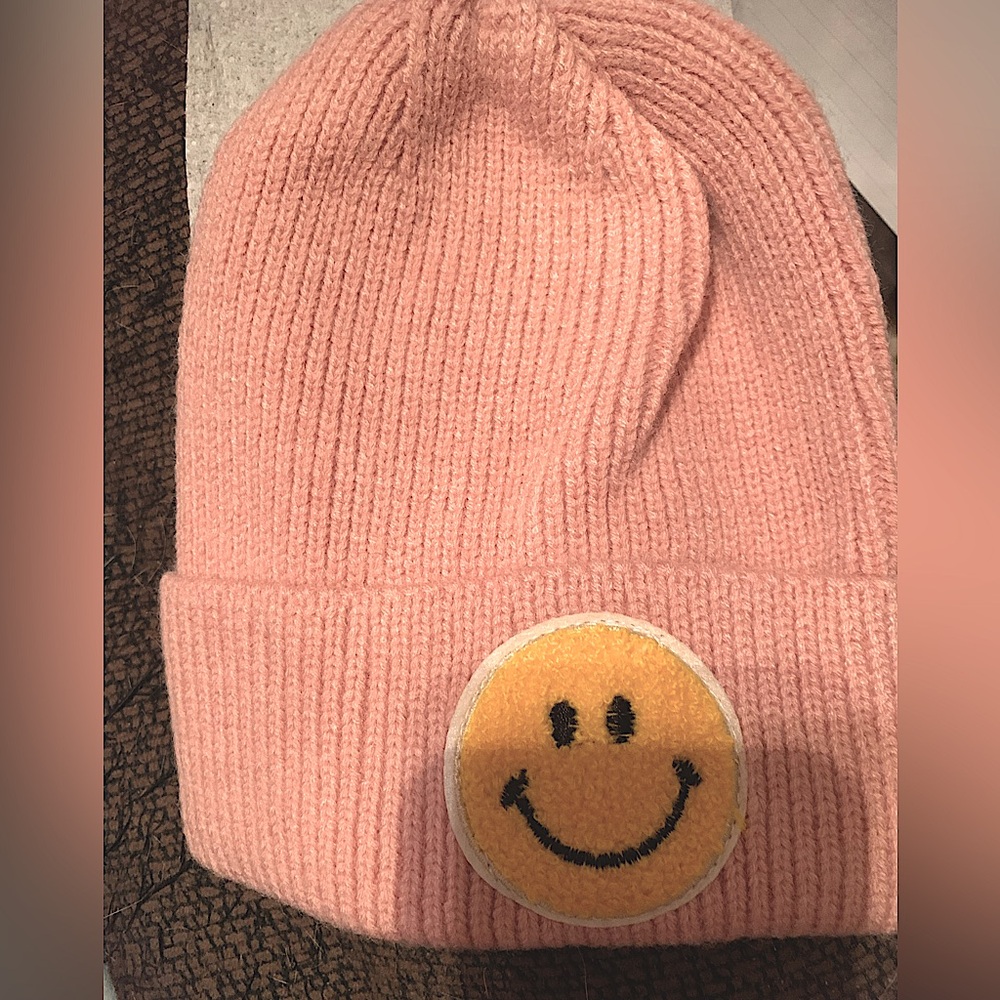 CUTE HAT Beanie Smile Face Embroidery smiley knitted Rose Beanie Cap Rolled…